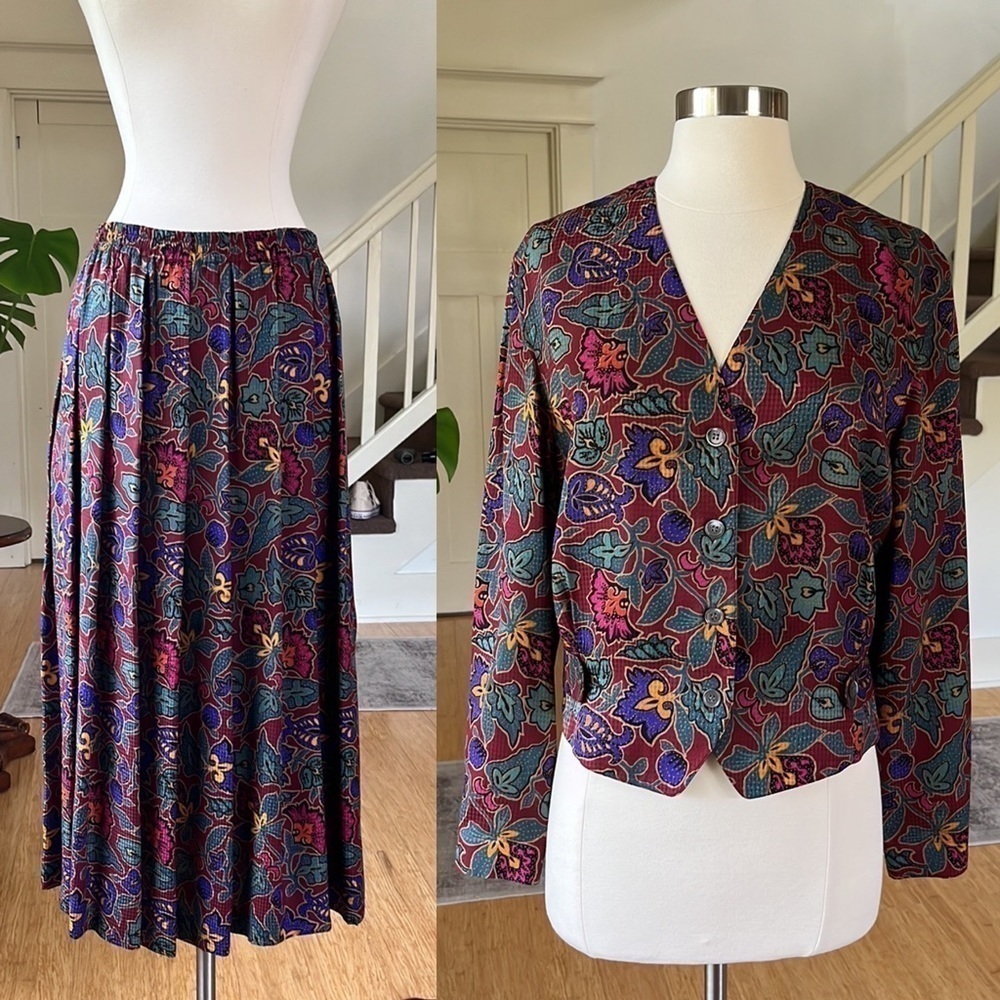 VINTAGE Anne Klein II Silk Blouse and Skirt Set Small